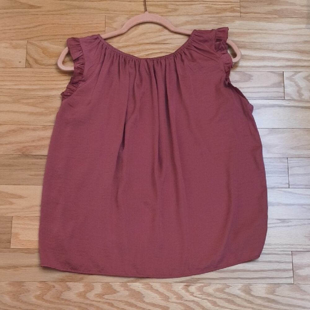 LOFT Outlet Mauve Ruffle Sleeve Blouse, Size L Petite EUC
